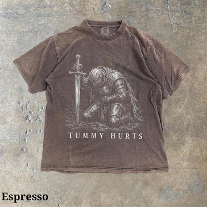 Tummy Hurts Knight Shirt, Funny Dark Fantasy Graphic Tee, Ironic Meme T-Shirt, Gamer Girl Gift, Retro Elden Knight Top, Comfort Colors Tee