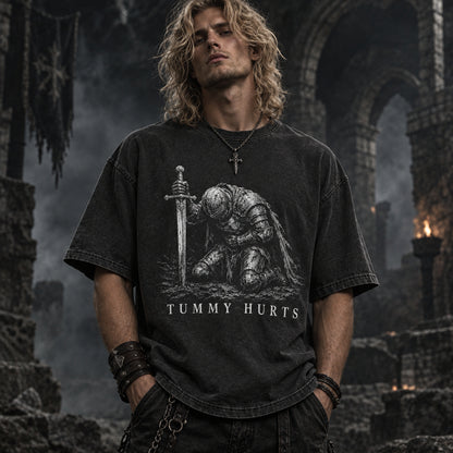 Tummy Hurts Knight Shirt, Funny Dark Fantasy Graphic Tee, Ironic Meme T-Shirt, Gamer Girl Gift, Retro Elden Knight Top, Comfort Colors Tee