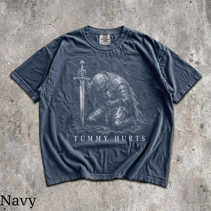 Tummy Hurts Knight Shirt, Funny Dark Fantasy Graphic Tee, Ironic Meme T-Shirt, Gamer Girl Gift, Retro Elden Knight Top, Comfort Colors Tee
