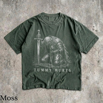 Tummy Hurts Knight Shirt, Funny Dark Fantasy Graphic Tee, Ironic Meme T-Shirt, Gamer Girl Gift, Retro Elden Knight Top, Comfort Colors Tee