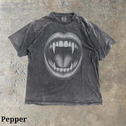 Vampire Fangs Shirt, Gothic Horror Tee, Vintage Halloween Graphic, Dracula Mouth, Grunge Punk Aesthetic