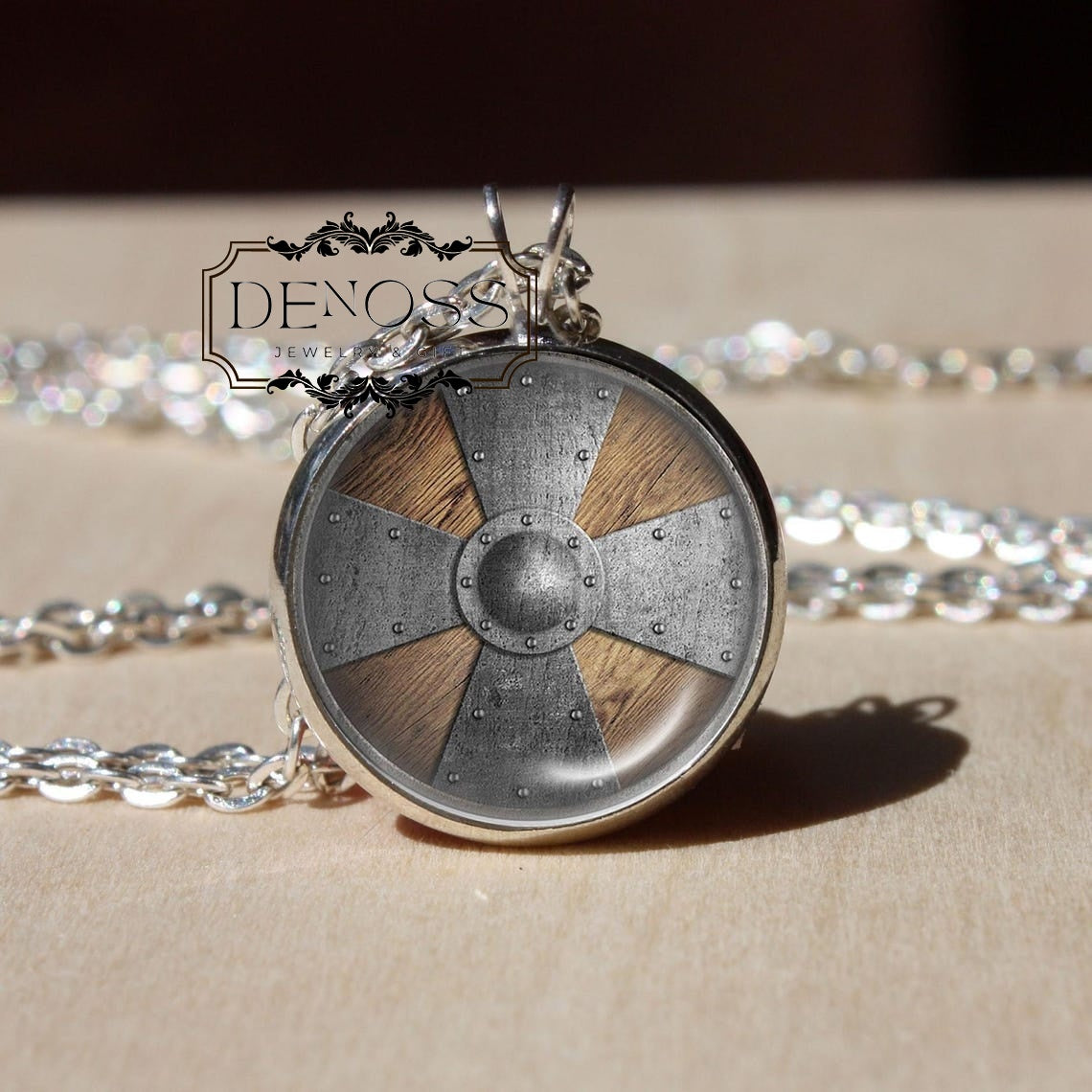 Viking Shield Pendant Necklace with Medieval Radial Plank Design