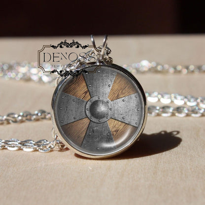 Viking Shield Pendant Necklace with Medieval Radial Plank Design