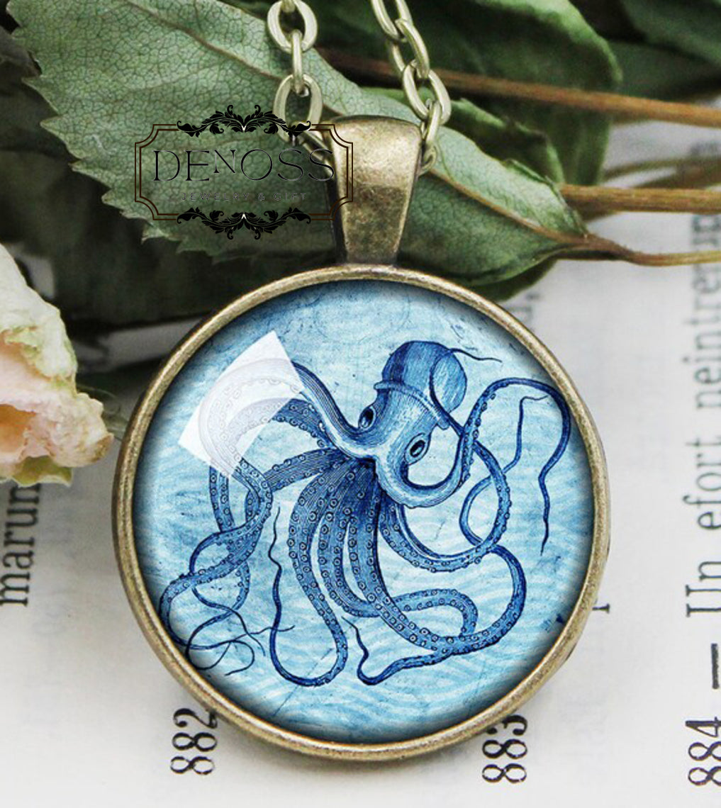 Vintage Octopus  Necklace,Nautical Jewelry,Nautical Sea Life Gift