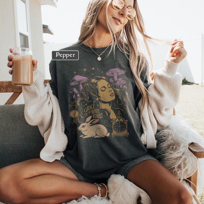 Vintage Psychedelic Rock Tee, 60s Acid Rock Band Inspired White Rabbit Graphic Shirt, Retro Mushroom Art Concert T-Shirt