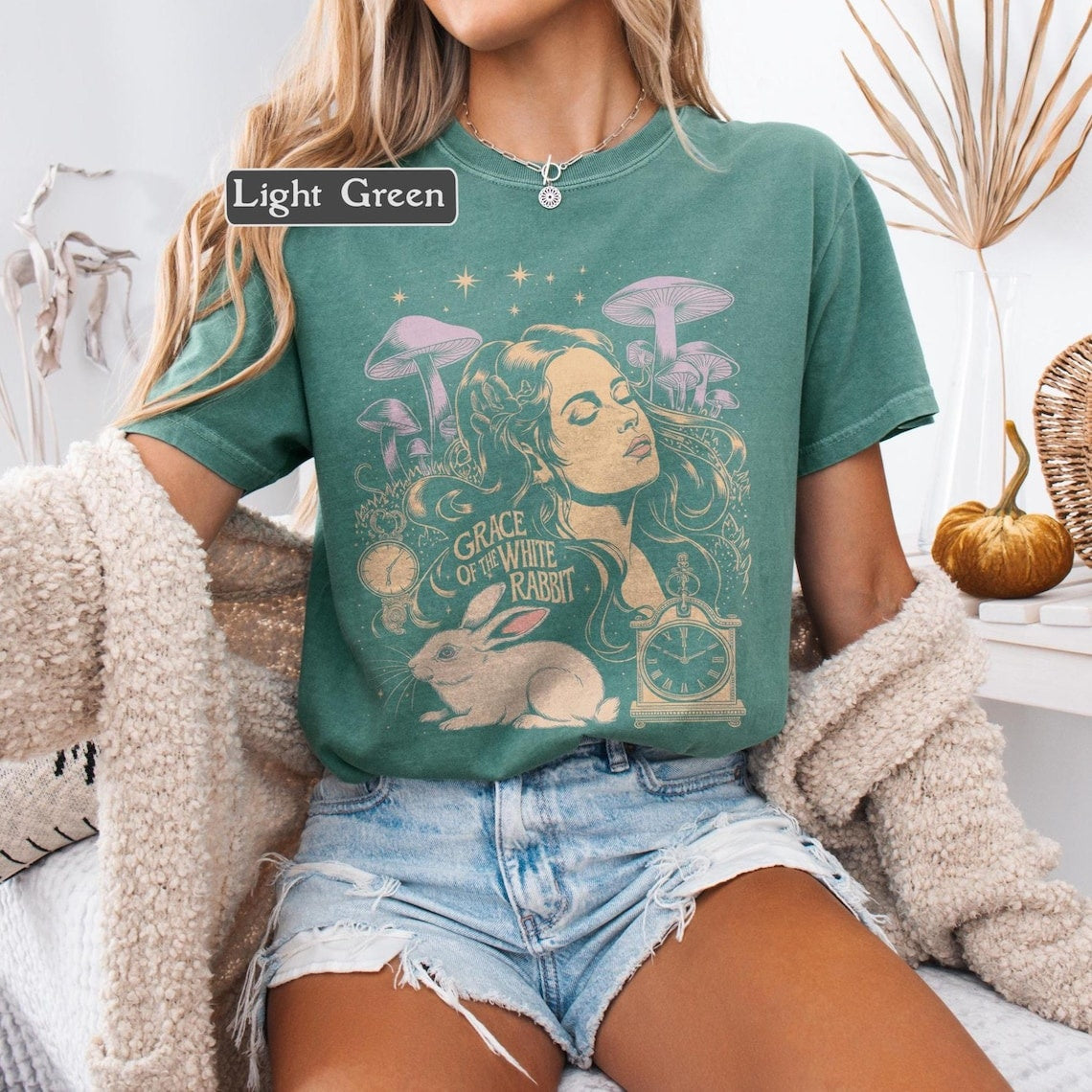 Vintage Psychedelic Rock Tee, 60s Acid Rock Band Inspired White Rabbit Graphic Shirt, Retro Mushroom Art Concert T-Shirt