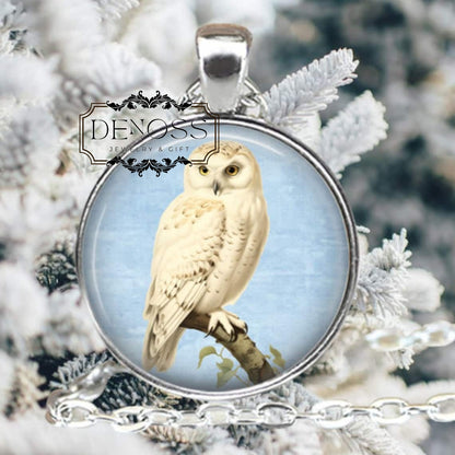 Vintage Snow Owl Necklace,Art Pendant,Bird Lover Gift