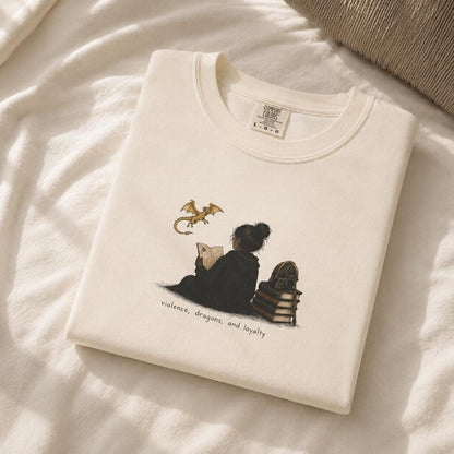Violence Dragons and Loyalty Shirt, Fantasy Reader Tee, Dragon Book Lover Gift