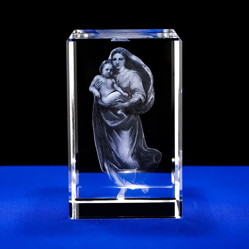Virgin Mary and Jesus Crystal Carving Crystal Laser Engrave Religious gift,Home Decor