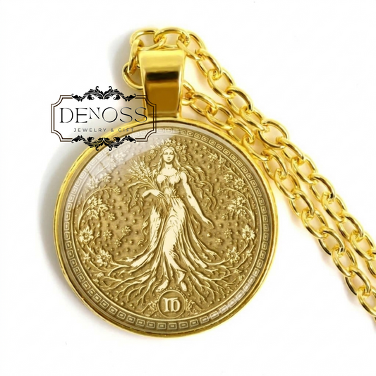 Virgo Zodiac Pendant Necklace Inspired by Demeter,Persephone and Astraea