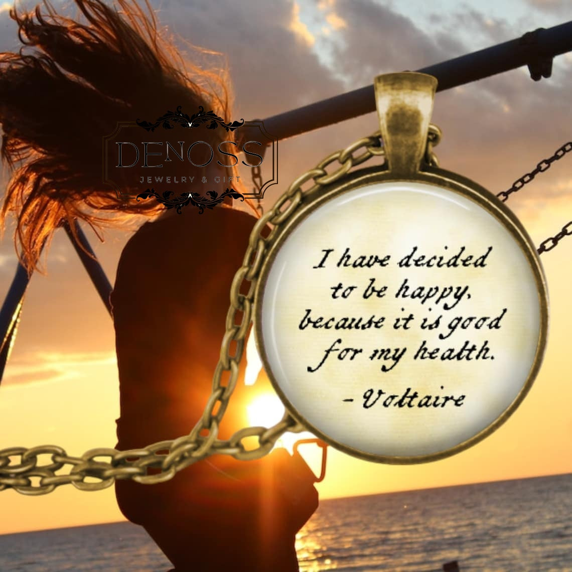 Voltaire Quote Necklace,Literary Gift,Happiness Jewelry