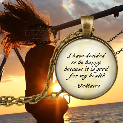Voltaire Quote Necklace,Literary Gift,Happiness Jewelry