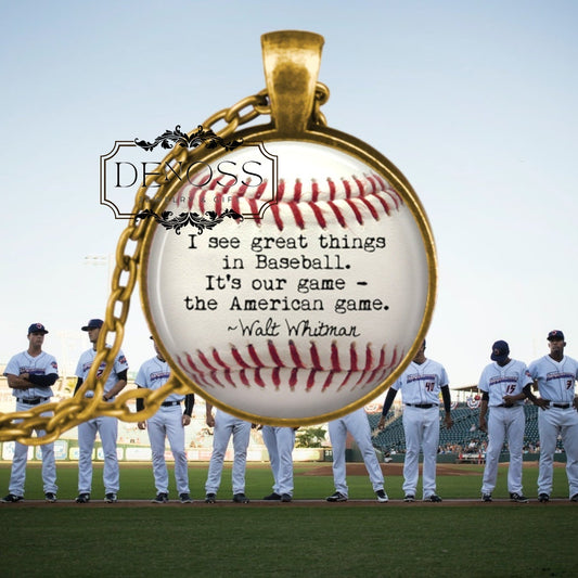 Walt Whitman Baseball Quote Necklace,Baseball Fan Gift