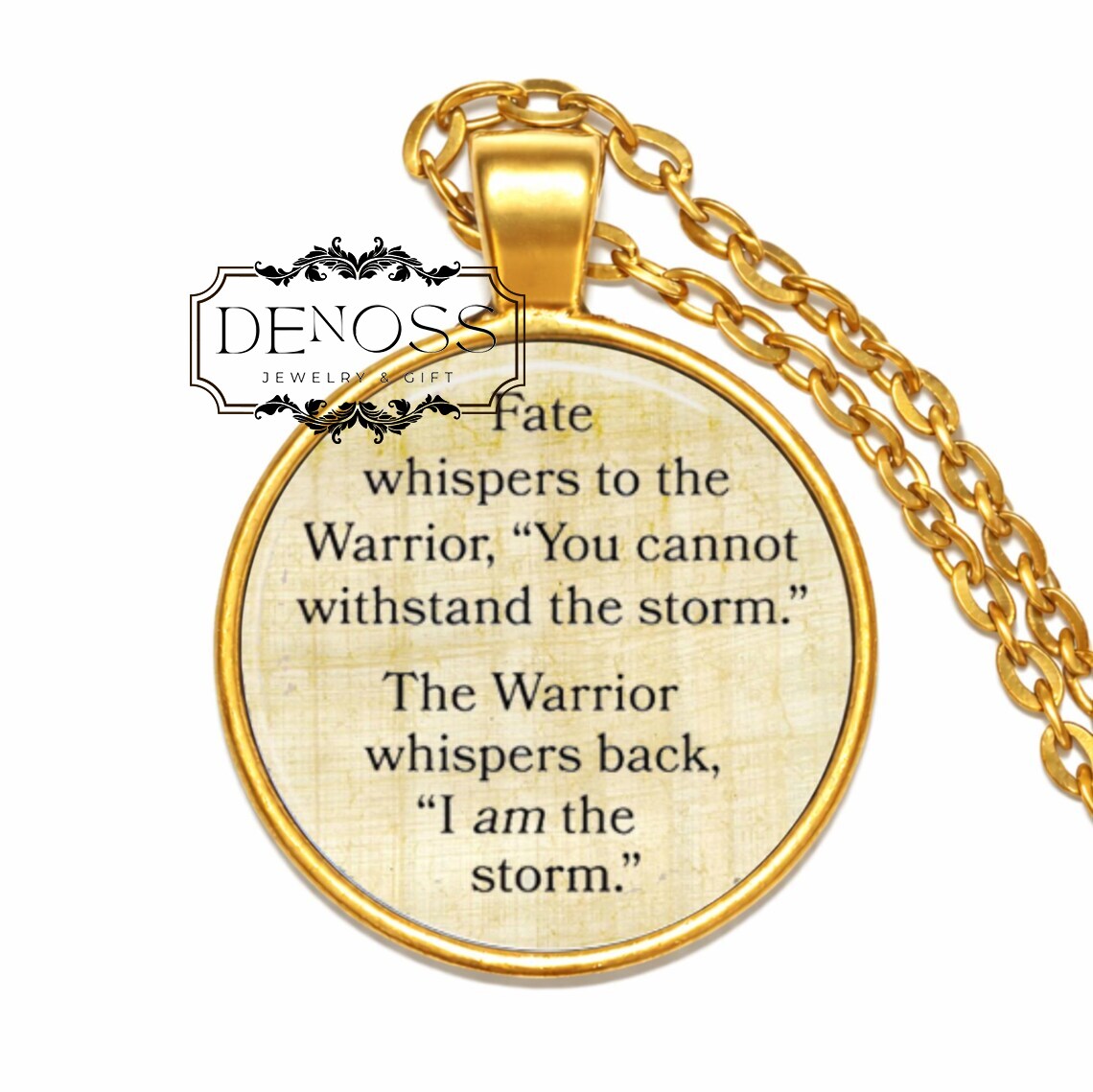 Warrior Quote Pendant Necklace,Glass Dome Amulet,Strength Inspiration Jewelry