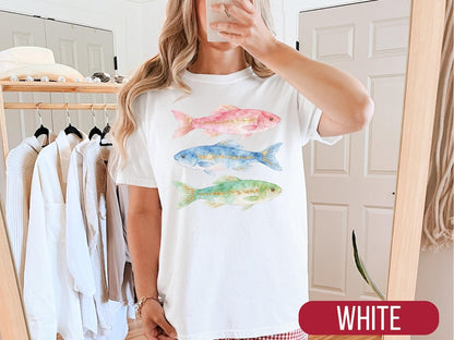 Watercolor Fish Ocean Lover Gift, Coastal Beach Aesthetic Sparkly Marine Life Shirt