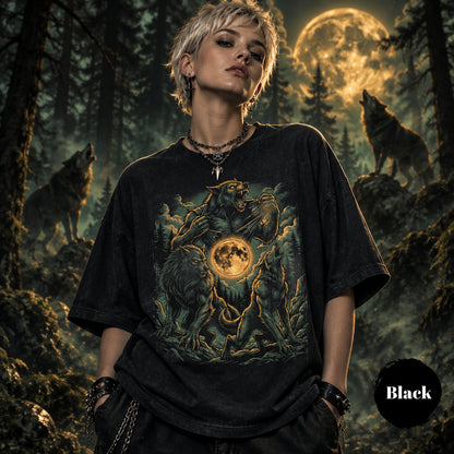 Werewolf Moon Shirt, Dark Fantasy Wolf Transformation Tee, Horror Art T-Shirt