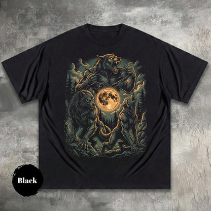 Werewolf Moon Shirt, Dark Fantasy Wolf Transformation Tee, Horror Art T-Shirt