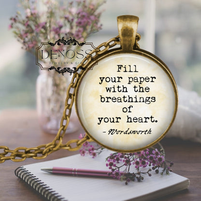 William Wordsworth Quote Pendant Necklace Literary Gift for Writers