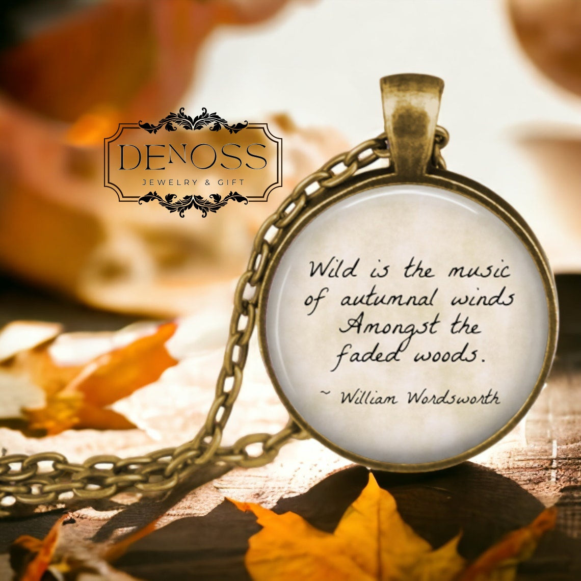 William Wordsworth Quote Pendant necklace,Autumn Leaves Jewelry,Literary Gift