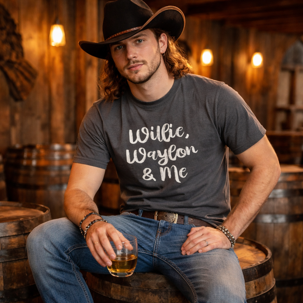 Willie, Waylon and Me,Country Music Fan,Unisex,Short Sleeve T Shirt