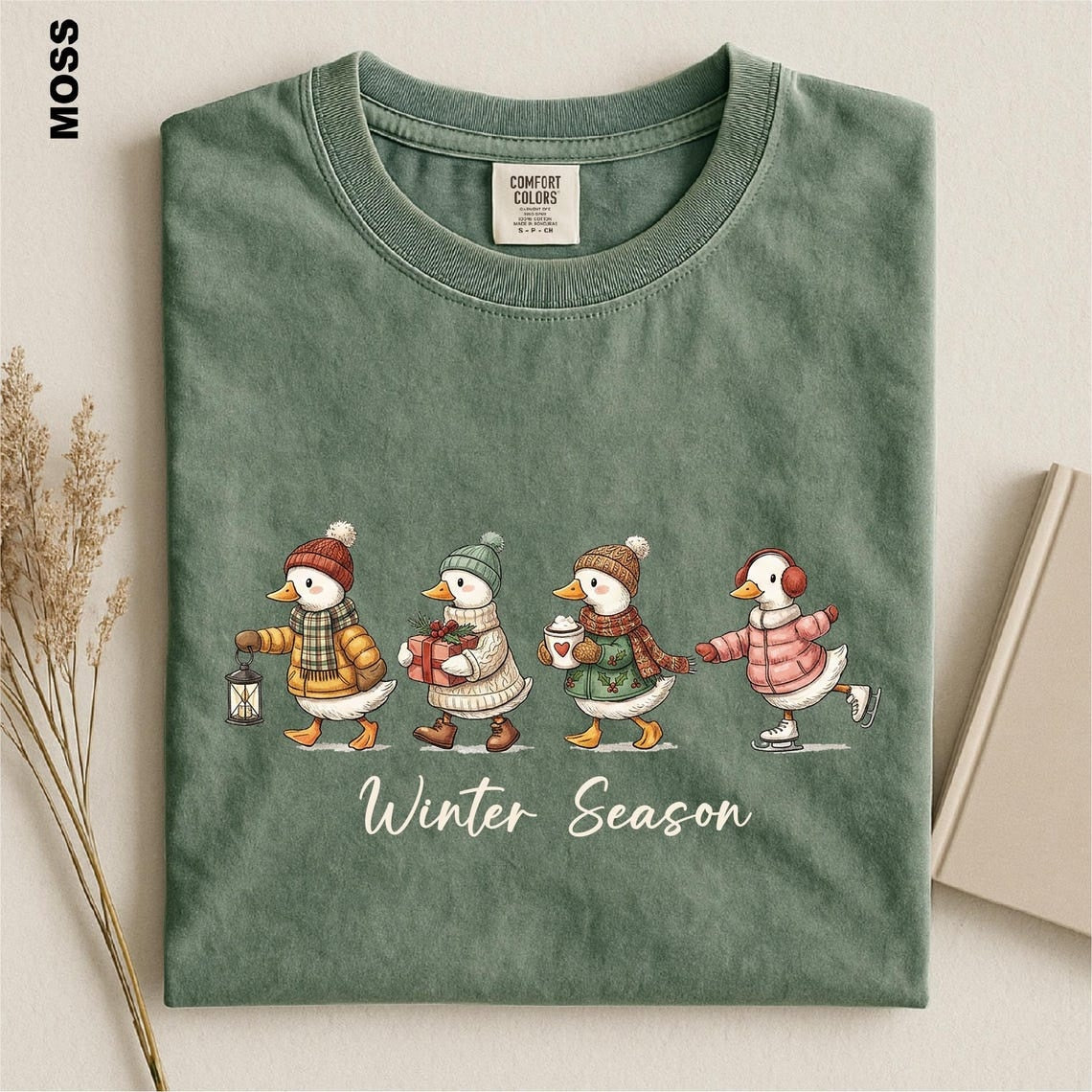 Winter Season Goose Shirt, Christmas Animal Crewneck, Winter Holiday Sweater, Cozy Skating Duck  T-Shirt, Cute Festive Xmas Family T-shirt4