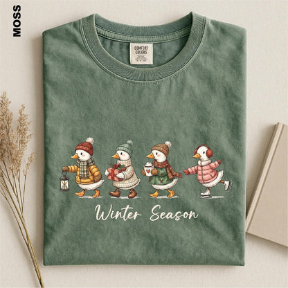 Winter Season Goose Shirt, Christmas Animal Crewneck, Winter Holiday Sweater, Cozy Skating Duck  T-Shirt, Cute Festive Xmas Family T-shirt4