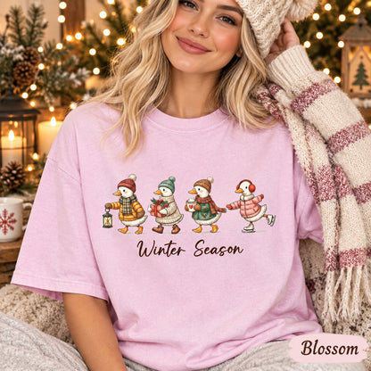 Winter Season Goose Shirt, Christmas Animal Crewneck, Winter Holiday Sweater, Cozy Skating Duck  T-Shirt, Cute Festive Xmas Family T-shirt4