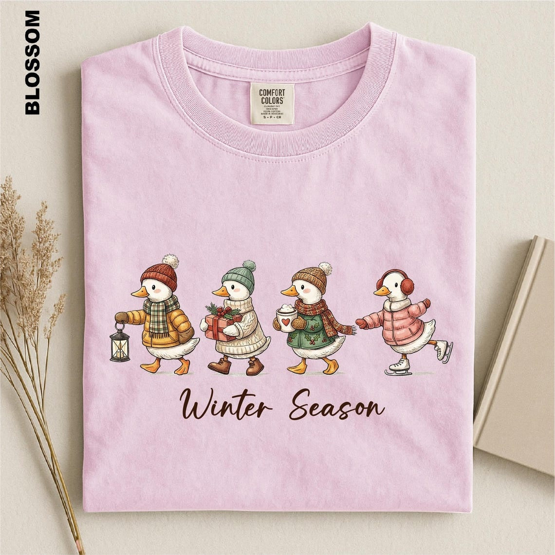 Winter Season Goose Shirt, Christmas Animal Crewneck, Winter Holiday Sweater, Cozy Skating Duck  T-Shirt, Cute Festive Xmas Family T-shirt4