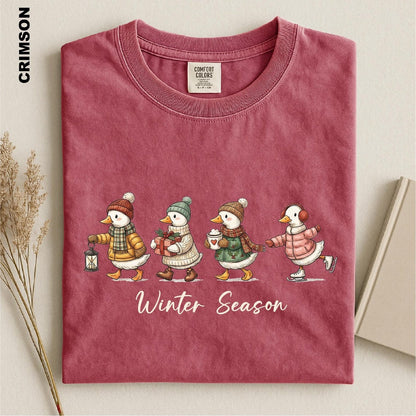 Winter Season Goose Shirt, Christmas Animal Crewneck, Winter Holiday Sweater, Cozy Skating Duck  T-Shirt, Cute Festive Xmas Family T-shirt4