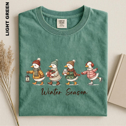 Winter Season Goose Shirt, Christmas Animal Crewneck, Winter Holiday Sweater, Cozy Skating Duck  T-Shirt, Cute Festive Xmas Family T-shirt4