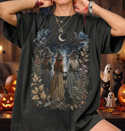 Witch Coven Shirt, Witchy Halloween Tee, Three Witches T-Shirt, Occult Gothic Top, Women's Moon Magic Shirt, Comfort Colors