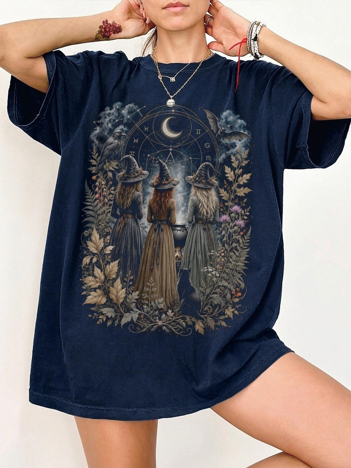 Witch Coven Shirt, Witchy Halloween Tee, Three Witches T-Shirt, Occult Gothic Top, Women's Moon Magic Shirt, Comfort Colors