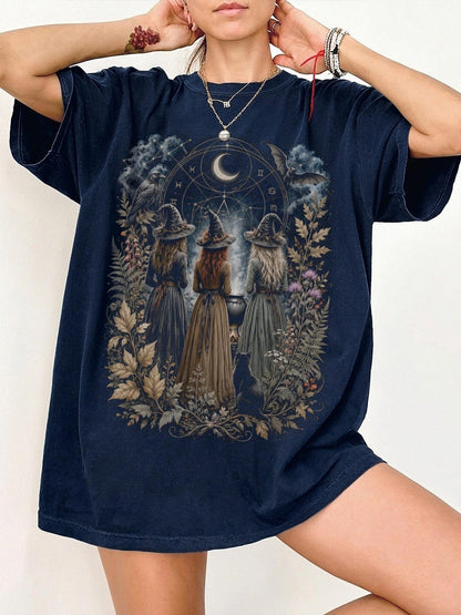 Witch Coven Shirt, Witchy Halloween Tee, Three Witches T-Shirt, Occult Gothic Top, Women's Moon Magic Shirt, Comfort Colors
