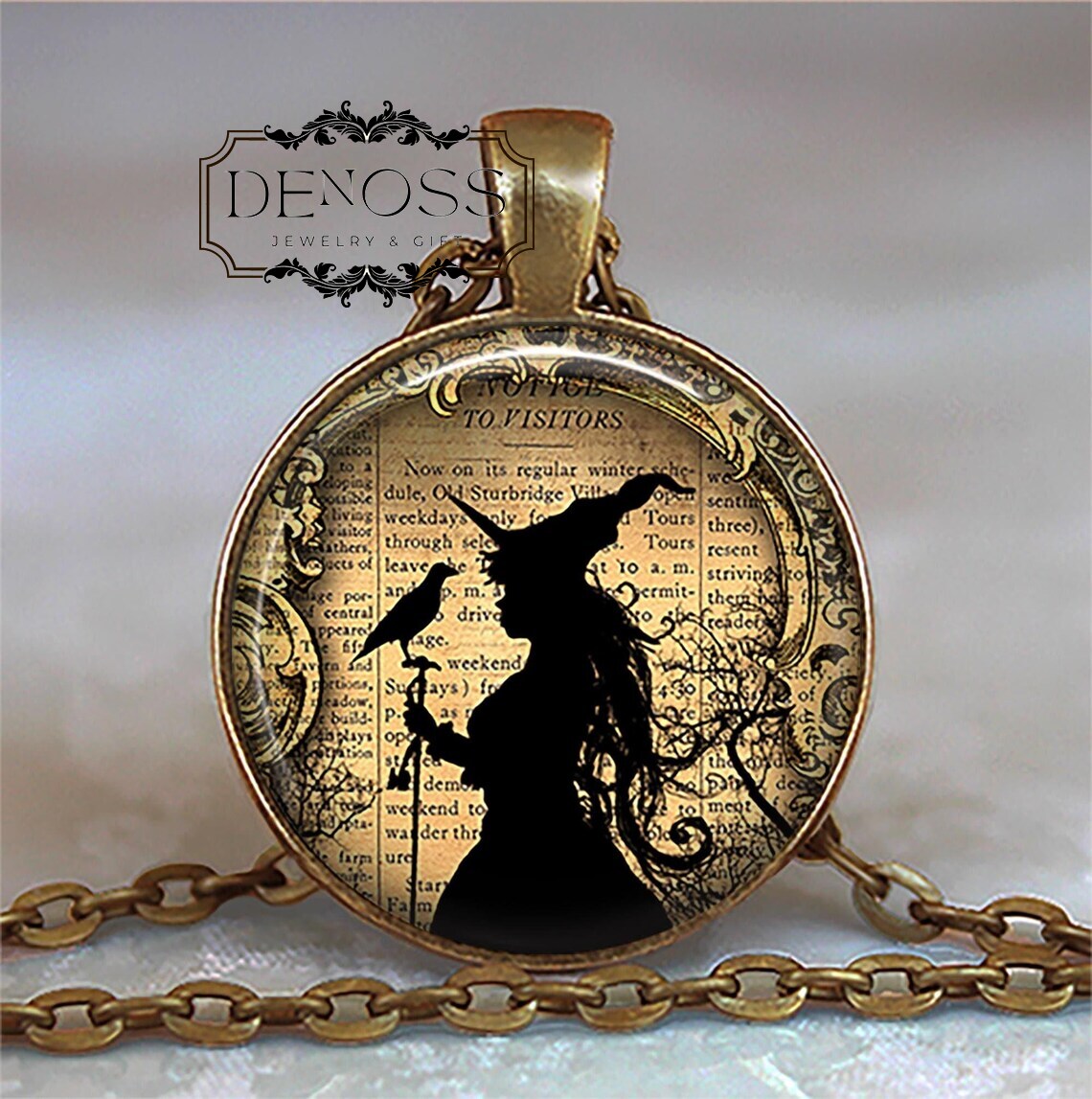 Witch and Raven necklace,Witch and Raven cute witch necklace,witch pendant Samhain gift,Halloween gift