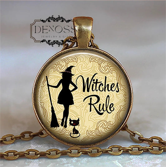Witches Rule Halloween necklace,Halloween witch jewelry,Samhain or Wiccan jewelry,cute witch - Denoss