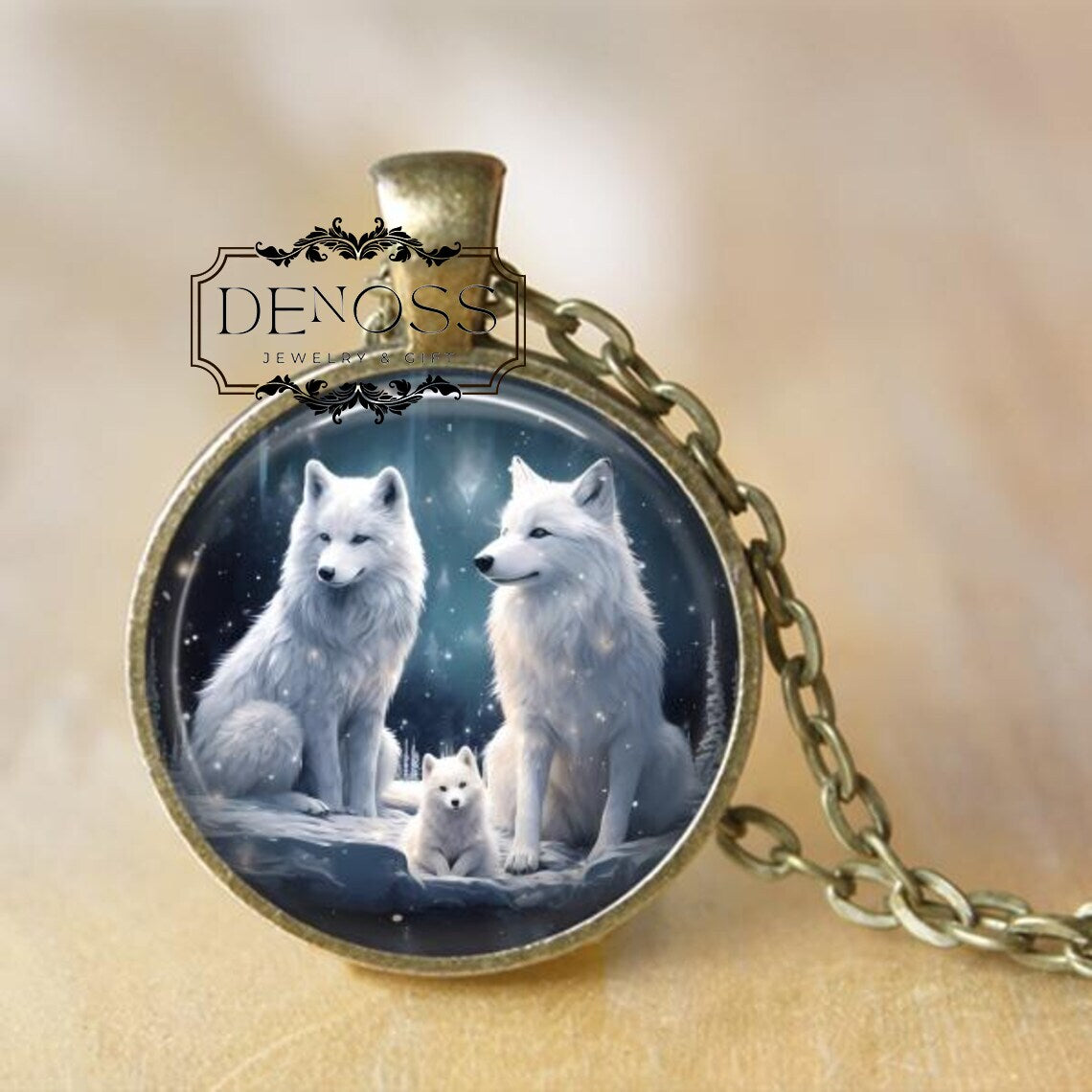 Wolf Necklace,Winter Wolves Pendant,Wolf Family,Wolf Pack, Wolves in Winter,Wolf Pendant,Winter Jewelry,White Wolf