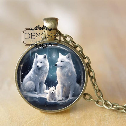 Wolf Necklace,Winter Wolves Pendant,Wolf Family,Wolf Pack, Wolves in Winter,Wolf Pendant,Winter Jewelry,White Wolf