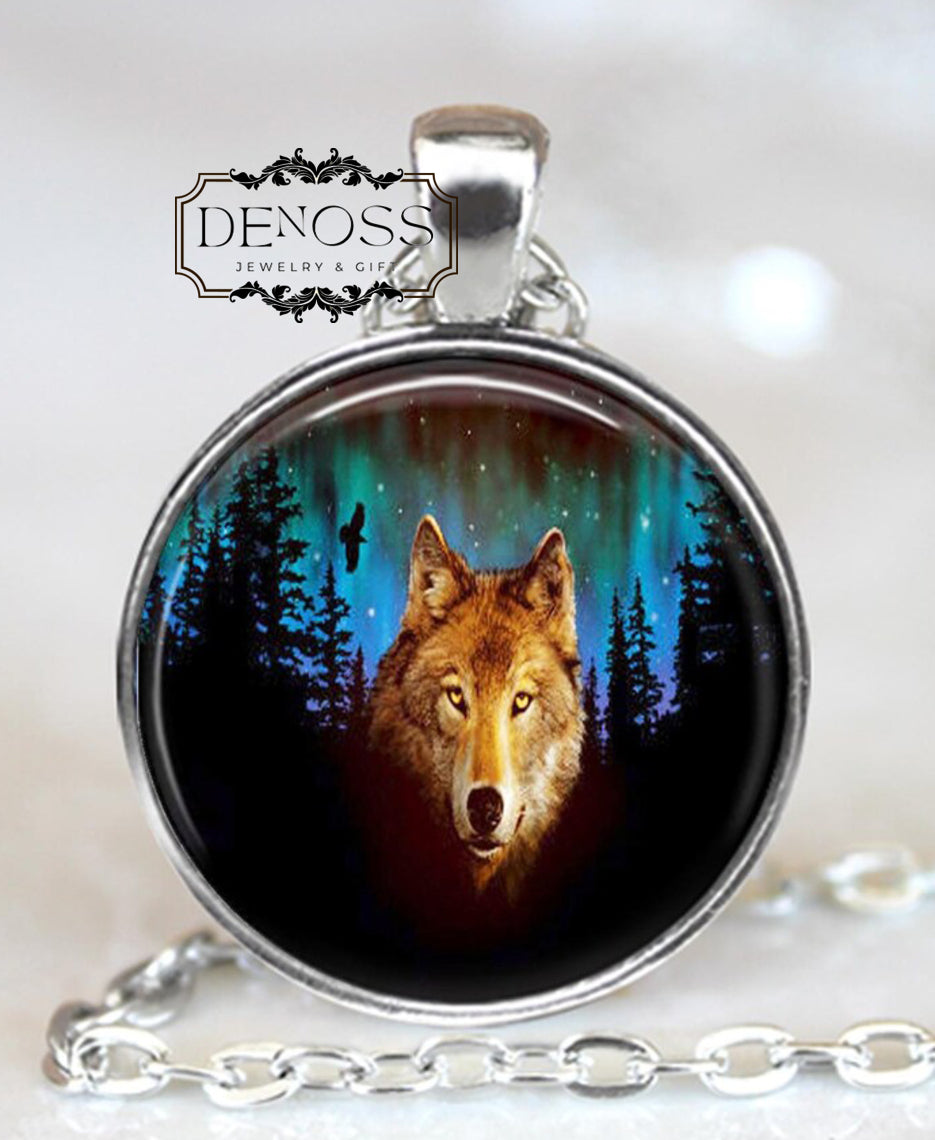 Wolf Northern Lights Pendant Necklace