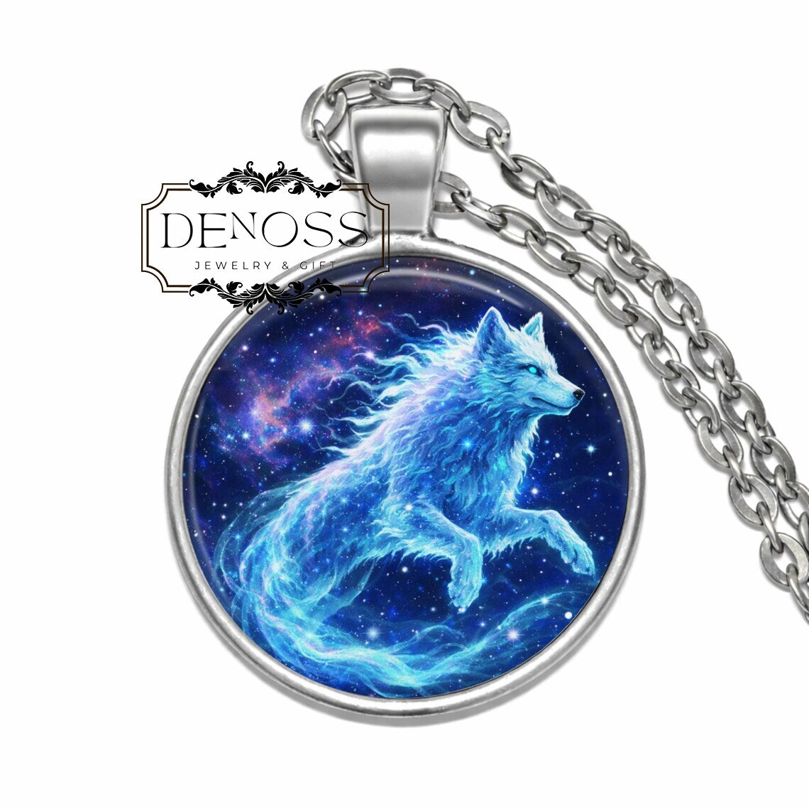 Wolf Spirit Necklace,Galaxy Animal Pendant,Celestial Jewelry