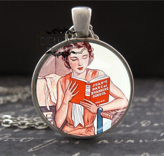 Women Reading a Book Necklace,Pendant Bookworm Gift,Literary Bookish Gifts for Book Lovers,Gifts for Librarian, Light Academia Jewelry Gift