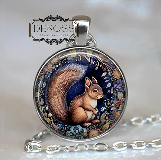 Woodland Squirrel necklace,nature art gift,woodland animal jewelry,squirrel jewelry - Denoss