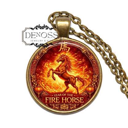 Year of the Fire Horse Pendant Necklace,Chinese Zodiac Necklace,Fiery Horse Symbolism