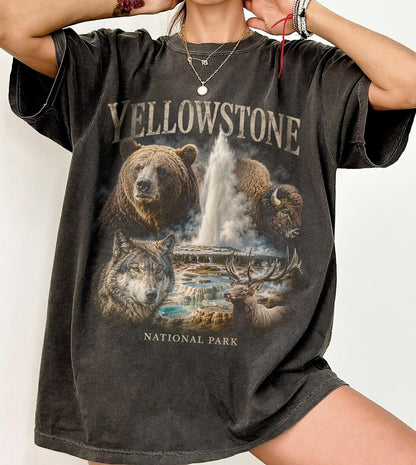 Yellowstone Shirt, National Parks Tee, Wildlife T-Shirt, Bear Wolf Bison Art, Nature Lover Gift, Outdoor Adventure Tee, Hiking Camping Shirt