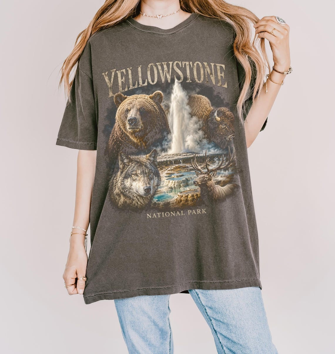 Yellowstone Shirt, National Parks Tee, Wildlife T-Shirt, Bear Wolf Bison Art, Nature Lover Gift, Outdoor Adventure Tee, Hiking Camping Shirt