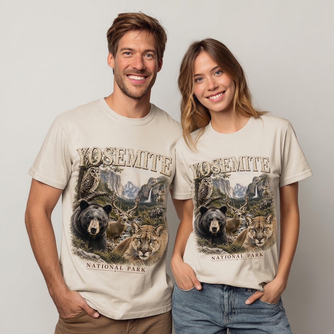 Yosemite National Park Shirt, California Wildlife Tee, Camping T-Shirt, Bear Owl Art, Deer Cougar Design, Hiking Gift