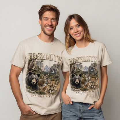 Yosemite National Park Shirt, California Wildlife Tee, Camping T-Shirt, Bear Owl Art, Deer Cougar Design, Hiking Gift