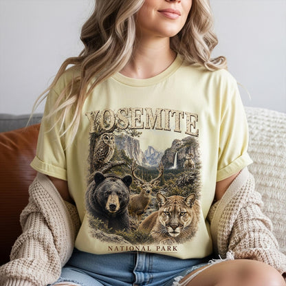 Yosemite National Park Shirt, California Wildlife Tee, Camping T-Shirt, Bear Owl Art, Deer Cougar Design, Hiking Gift
