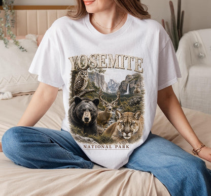 Yosemite National Park Shirt, California Wildlife Tee, Camping T-Shirt, Bear Owl Art, Deer Cougar Design, Hiking Gift