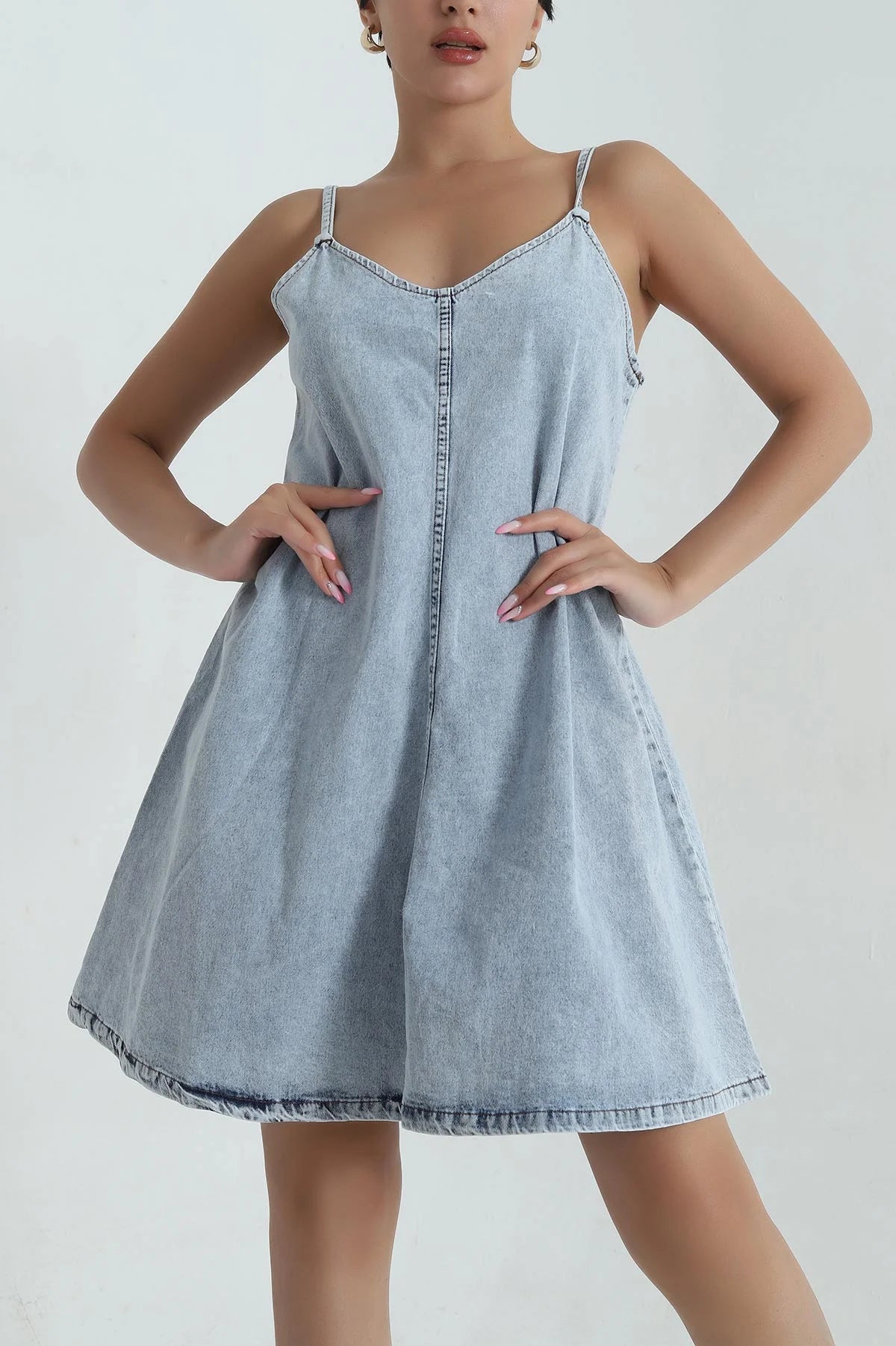 Light Blue Sleeveless Denim Women's Dress