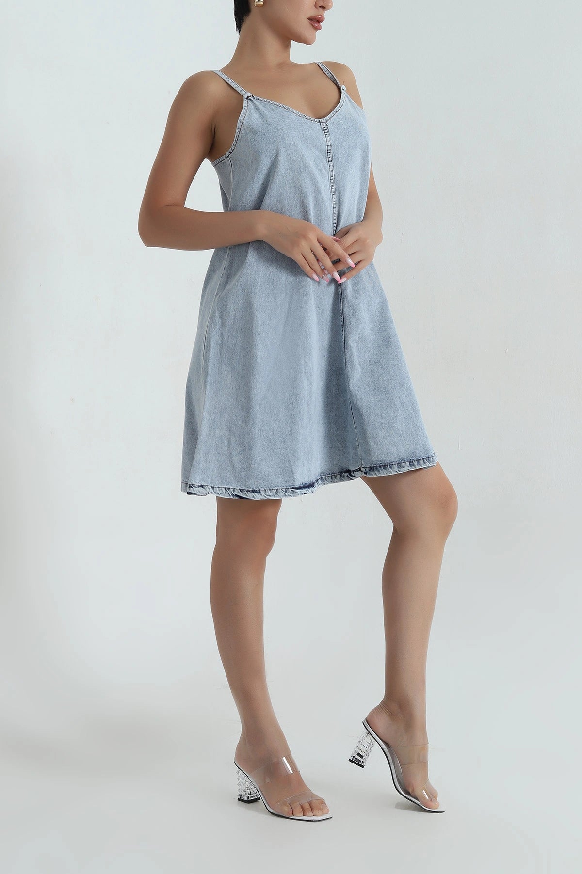 Light Blue Sleeveless Denim Women's Dress